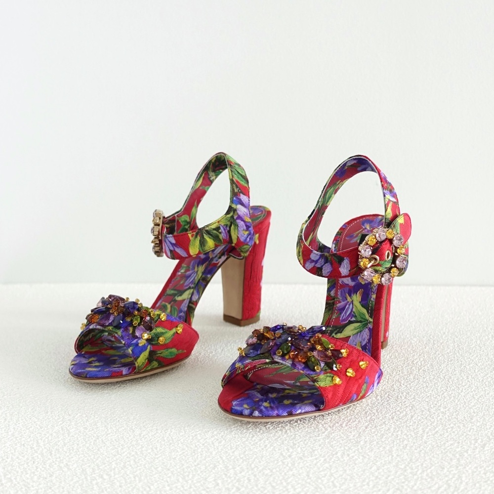 Authentic Dolce & Gabbana Fabric Floral Embellished Sandals/ Heels